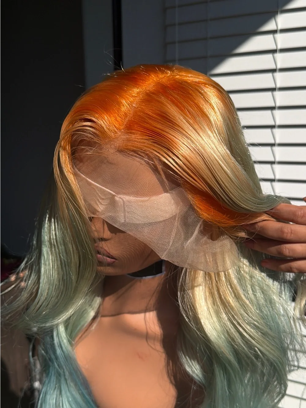 Long 30 in 13x6 Straight Blonde to Blue Ombre Lace Front Wig human hair